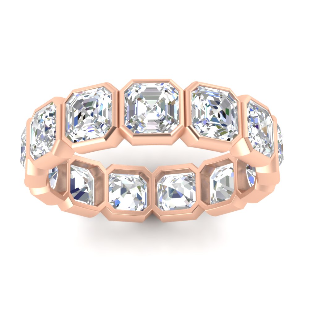 10 Carat Bezel Set Asscher Cut Eternity Band with 14K Rose Gold White Diamond