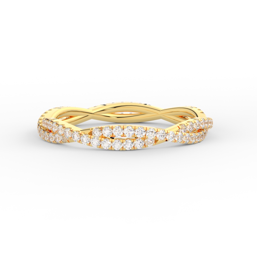Modern Twisted Eternity Wedding Ring with 14K Yellow Gold White Diamond