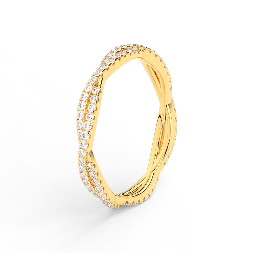 Modern Twisted Eternity Wedding Ring with 14K Yellow Gold White Diamond