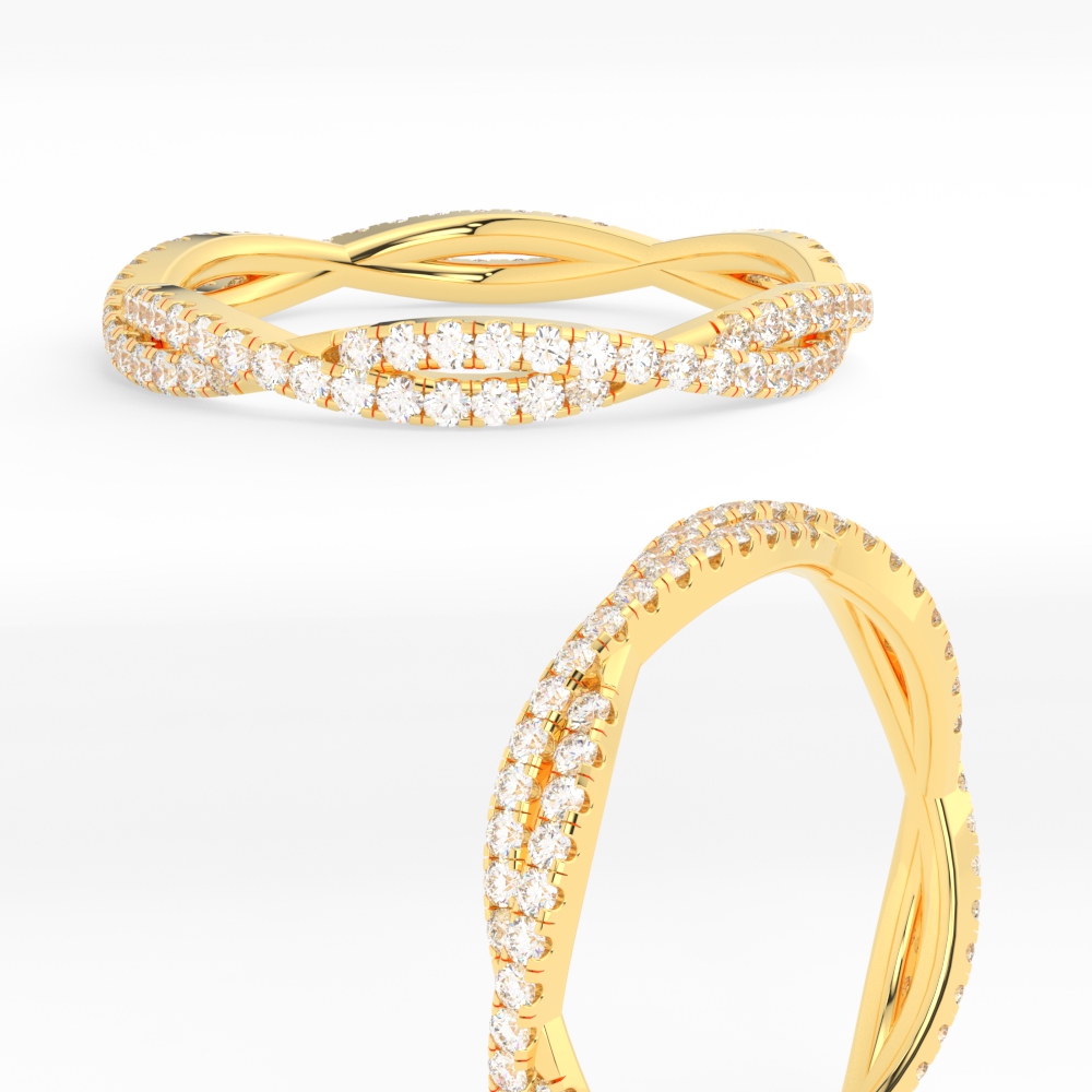 Modern Twisted Eternity Wedding Ring with 14K Yellow Gold White Diamond