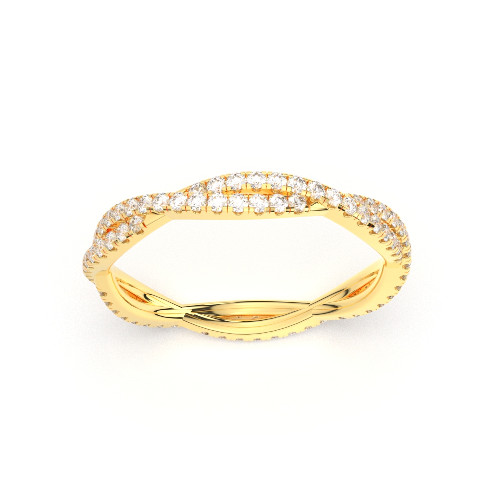 Modern Twisted Eternity Wedding Ring with 14K Yellow Gold White Diamond