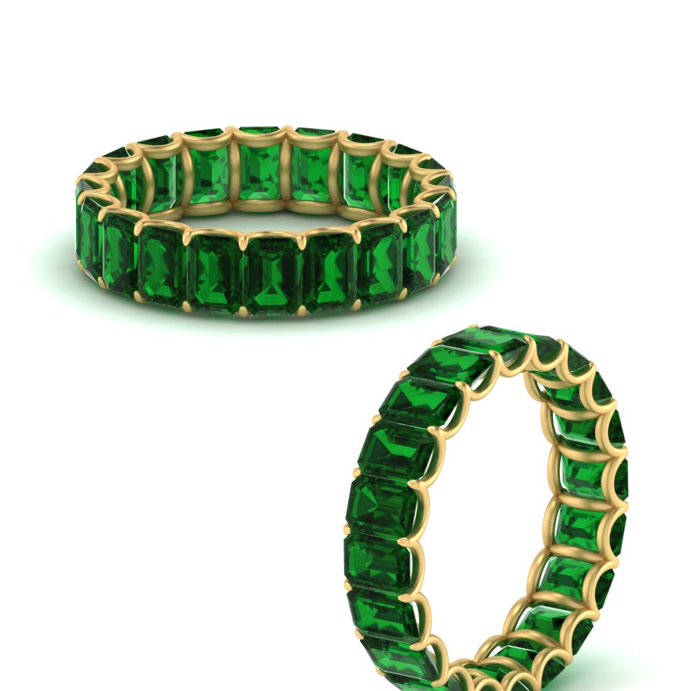 Emerald Cut Gemstone Eternity Band with 14K Yellow Gold Green Emerald