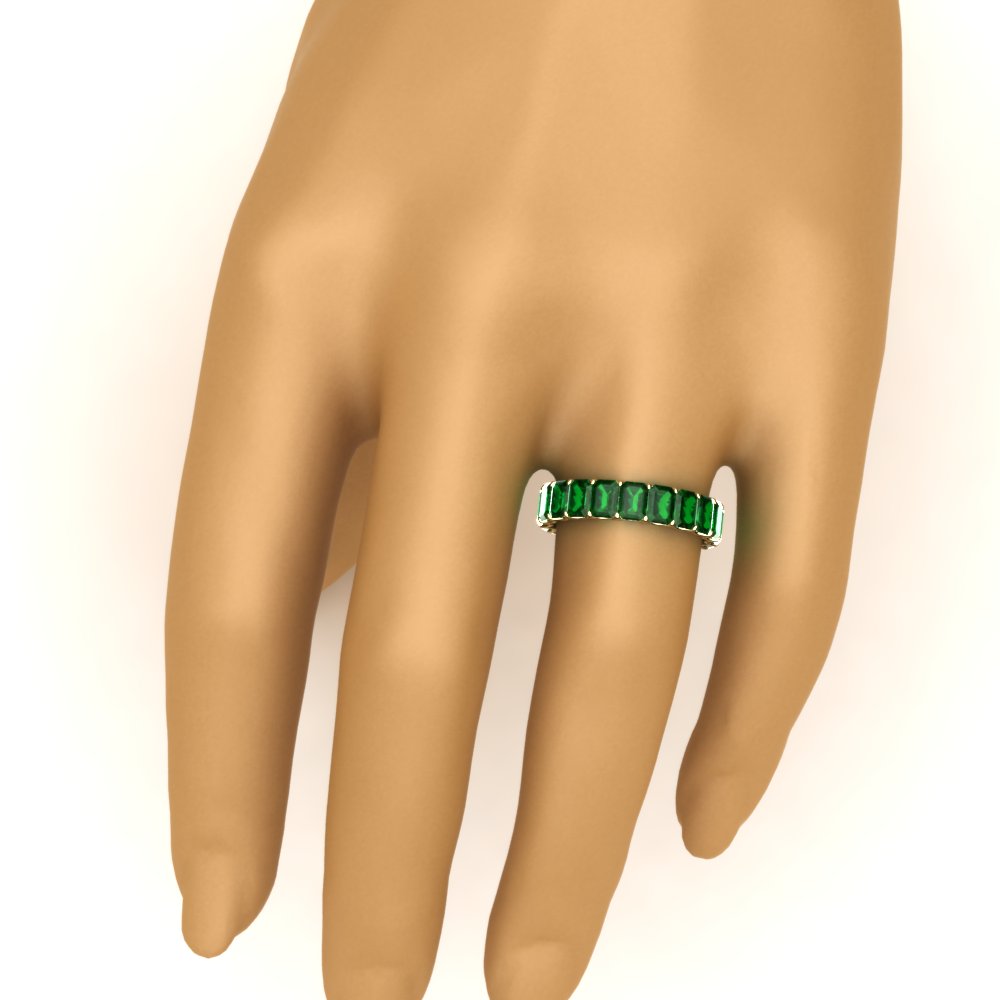 Emerald Cut Gemstone Eternity Band with 14K Yellow Gold Green Emerald