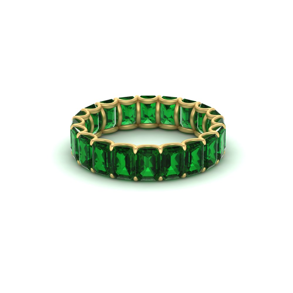 Emerald Cut Gemstone Eternity Band with 14K Yellow Gold Green Emerald