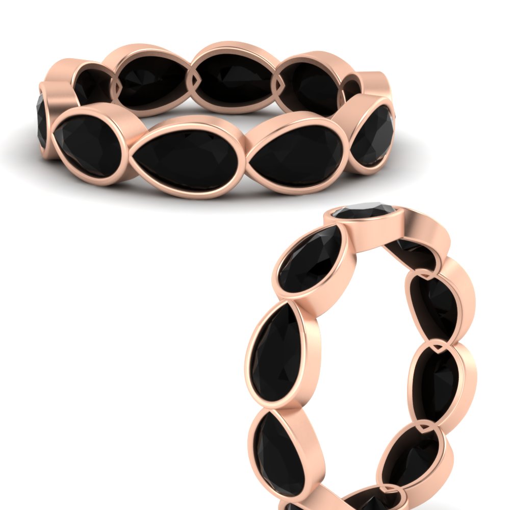 Pear Shape 10 Ctw Eternity Diamond Band with 14K Rose Gold Black Onyx