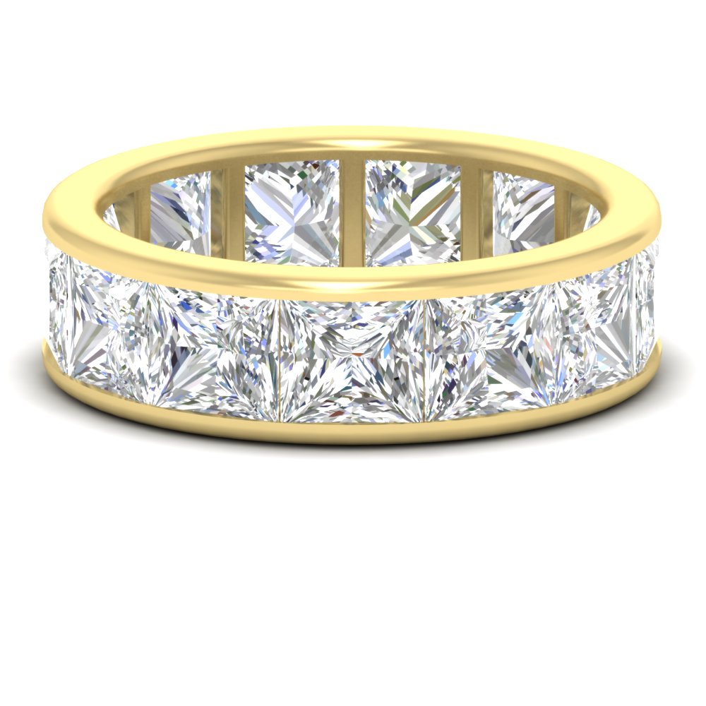 10 Ctw Channel Set Princess Cut Eternity Ring with 14K Yellow Gold White Diamond