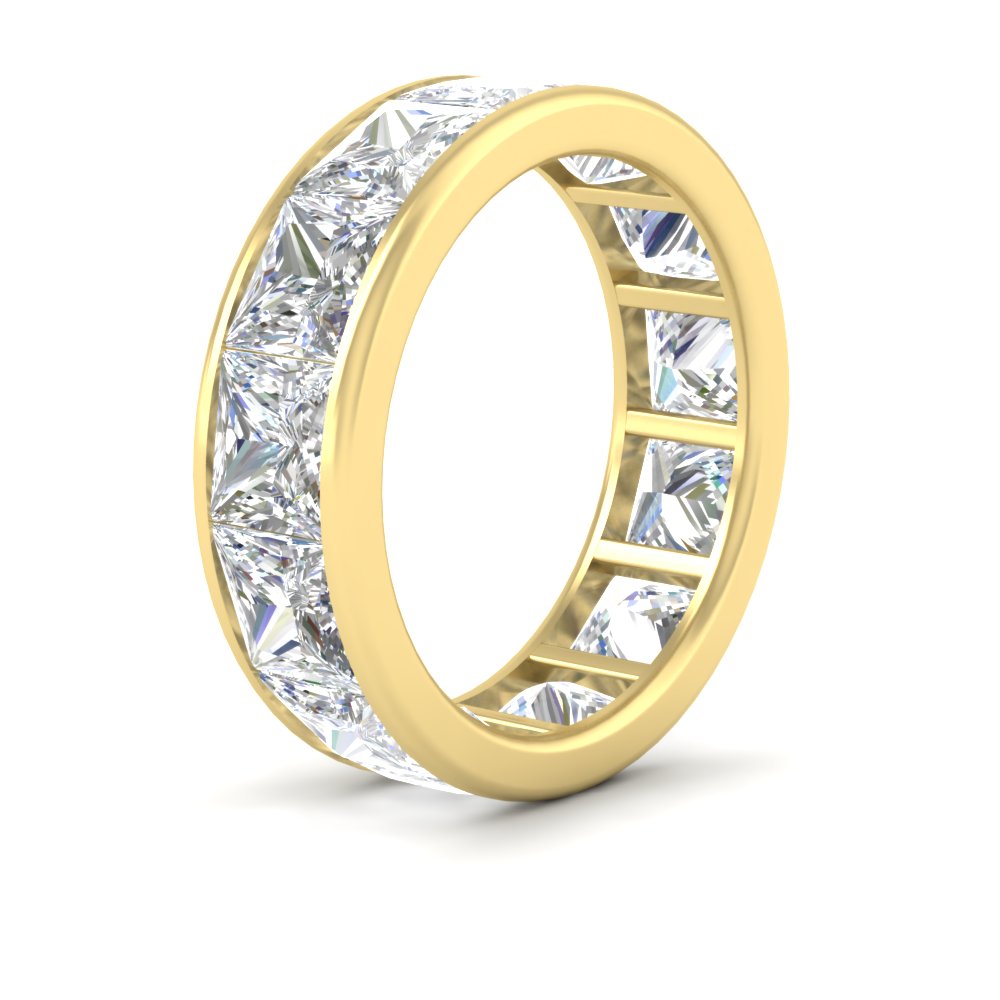 10 Ctw Channel Set Princess Cut Eternity Ring with 14K Yellow Gold White Diamond
