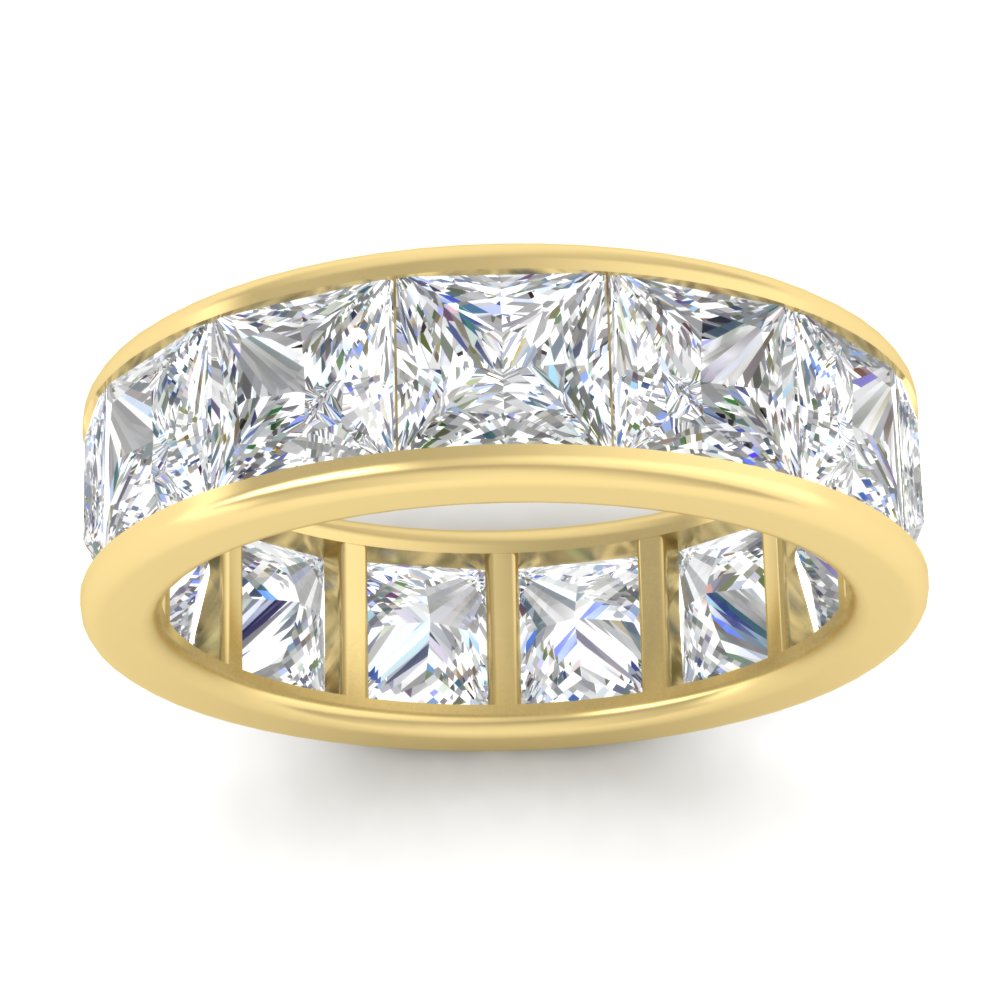 10 Ctw Channel Set Princess Cut Eternity Ring with 14K Yellow Gold White Diamond
