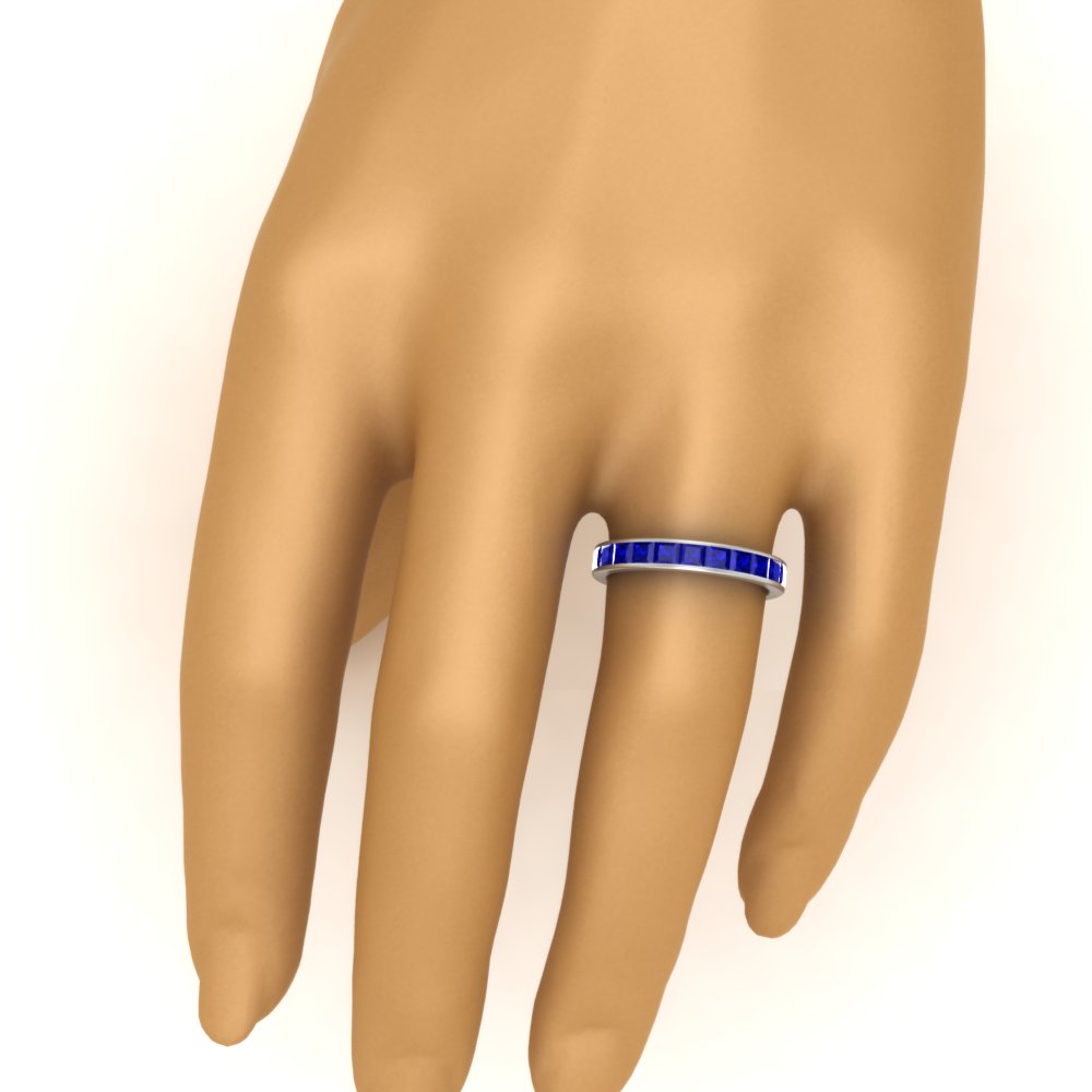 Channel Set 5 Carat Princess Cut Band Ring with 14K White Gold Blue Sapphire