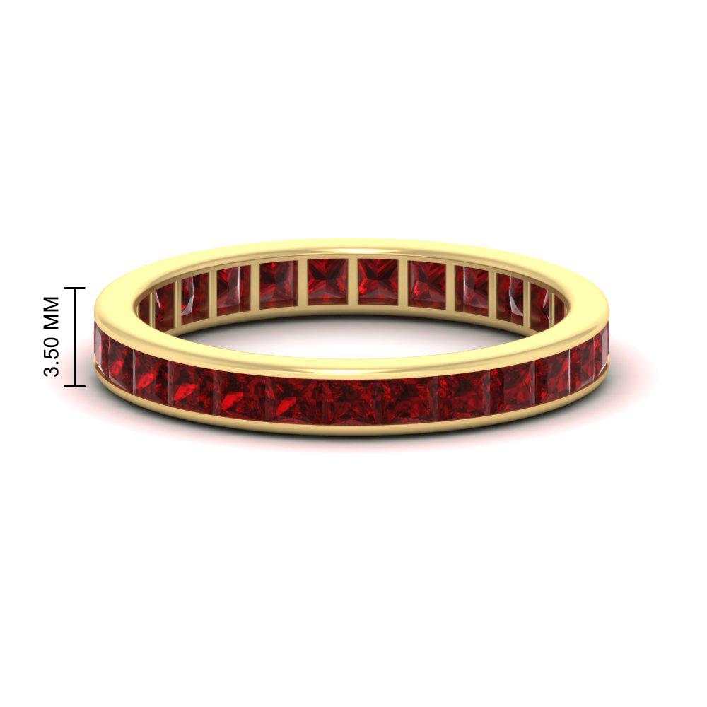 Princess Cut 3 Carat Colored Eternity Band Ring with 14K Yellow Gold Red Ruby