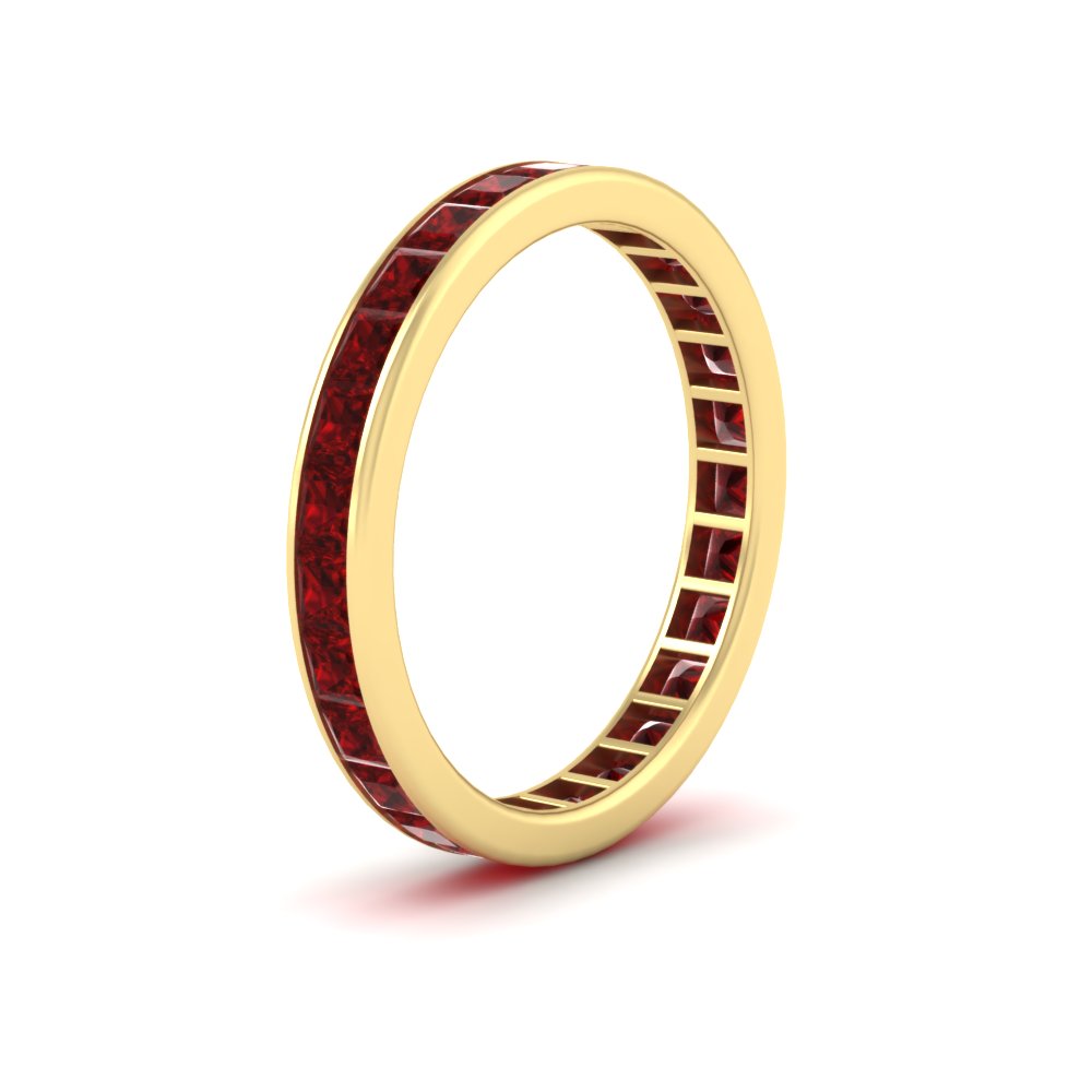 Princess Cut 3 Carat Colored Eternity Band Ring with 14K Yellow Gold Red Ruby