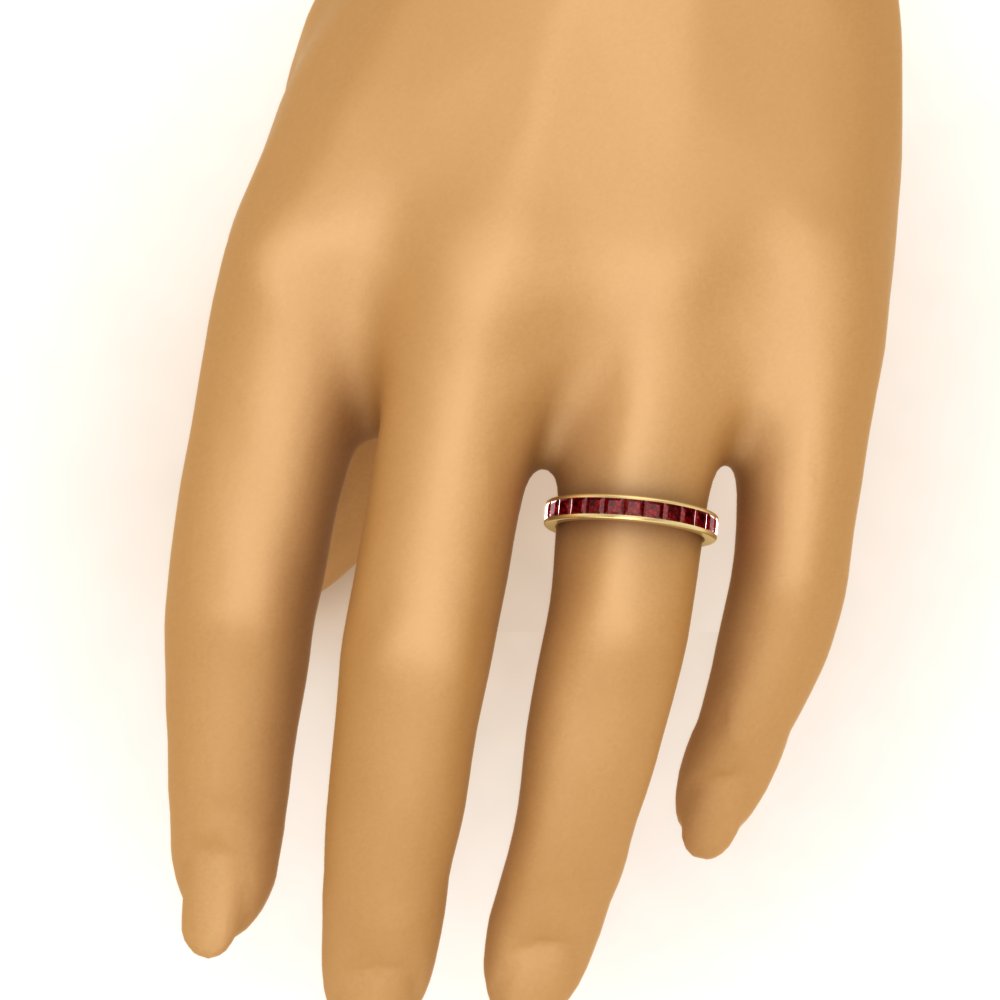 Princess Cut 3 Carat Colored Eternity Band Ring with 14K Yellow Gold Red Ruby