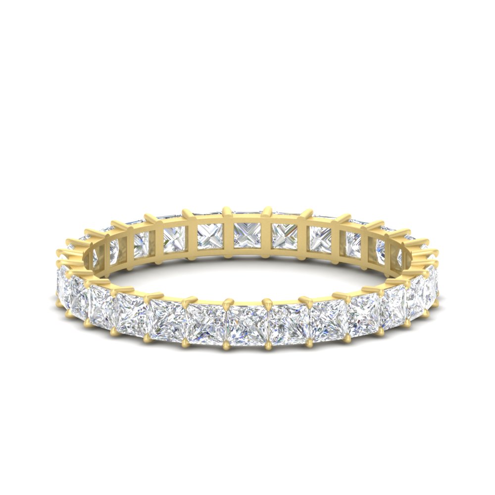 1.50 Carat Princess Cut Diamond Band Eternity with 14K Yellow Gold White Diamond