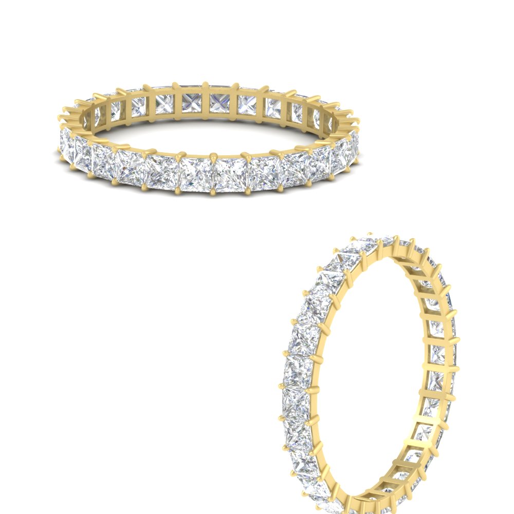 1.50 Carat Princess Cut Diamond Band Eternity with 14K Yellow Gold White Diamond