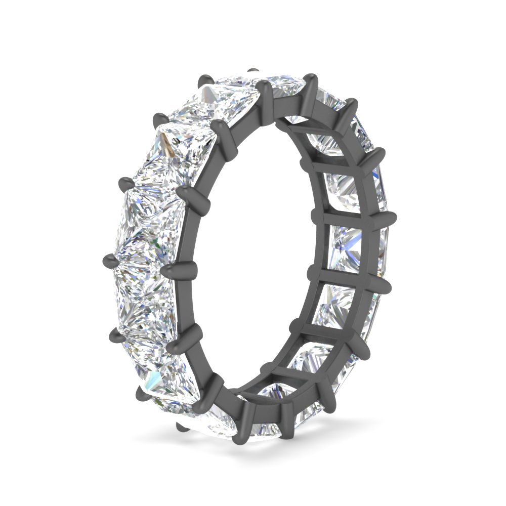10 Carat Black Eternity Ring With Prong Princess Cut Diamond with 14K Black Gold White Diamond