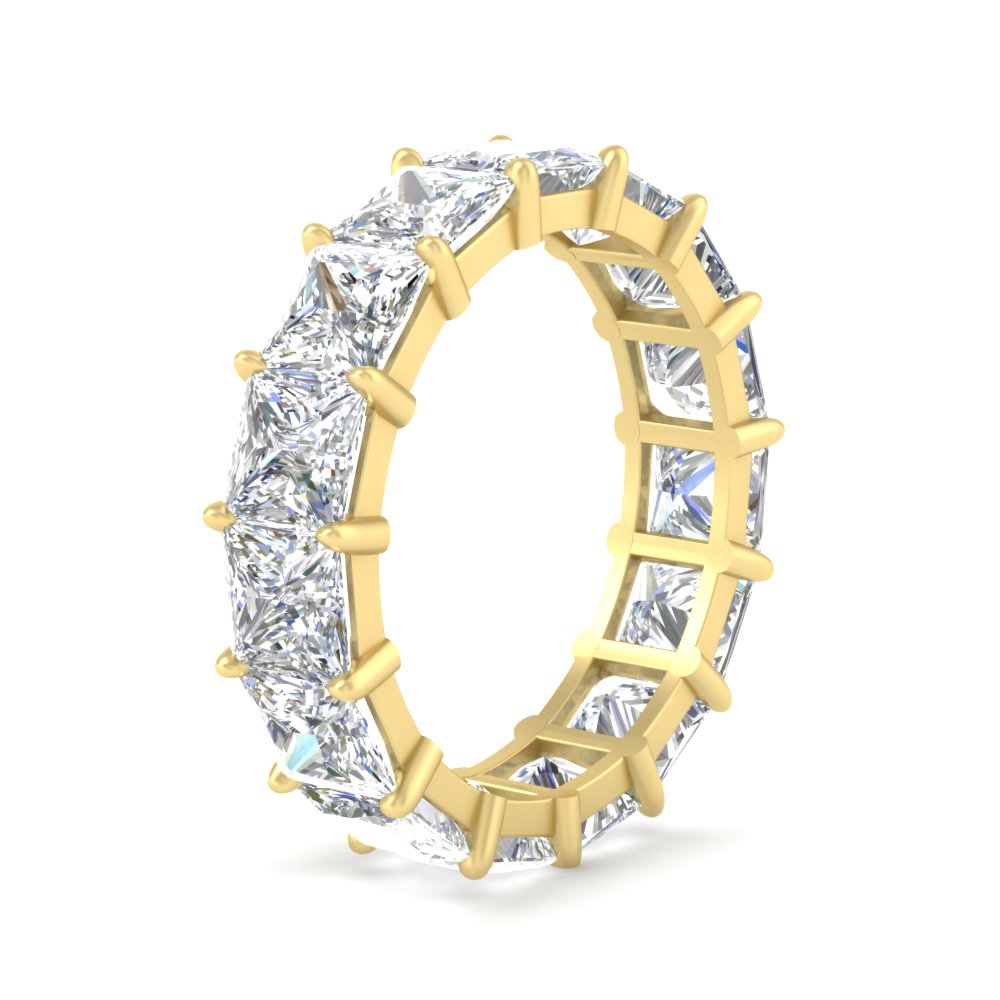 10 Carat Eternity Ring With Prong Set Princess Cut Diamond with 14K Yellow Gold White Diamond