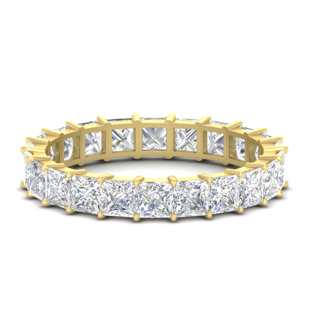 Princess Cut 3 Carat Full Eternity Wedding Band with 14K Yellow Gold White Diamond