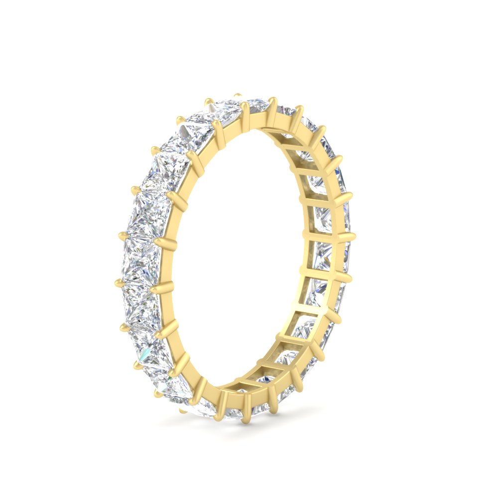 Princess Cut 3 Carat Full Eternity Wedding Band with 14K Yellow Gold White Diamond