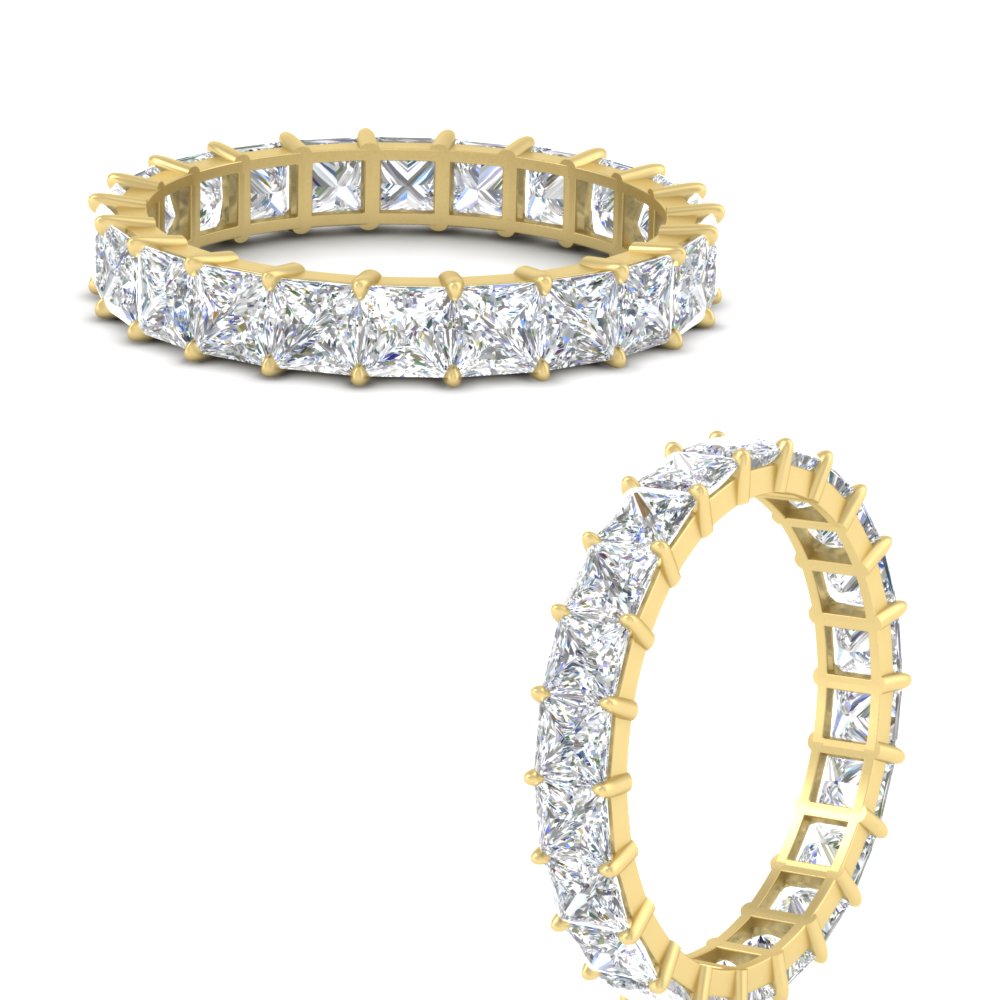 Princess Cut 3 Carat Full Eternity Wedding Band with 14K Yellow Gold White Diamond