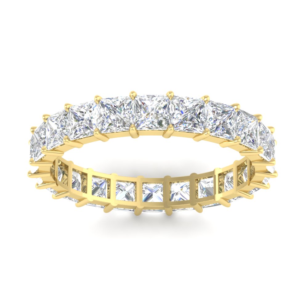 Princess Cut 3 Carat Full Eternity Wedding Band with 14K Yellow Gold White Diamond