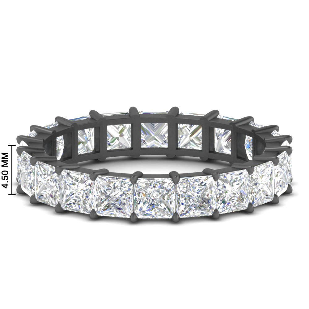 Princess Cut Diamond Eternity Black Wedding Band 4 Carat with 14K Black Gold White Diamond