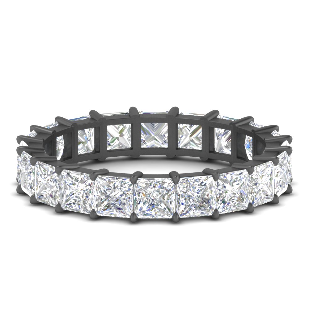 Princess Cut Diamond Eternity Black Wedding Band 4 Carat with 14K Black Gold White Diamond