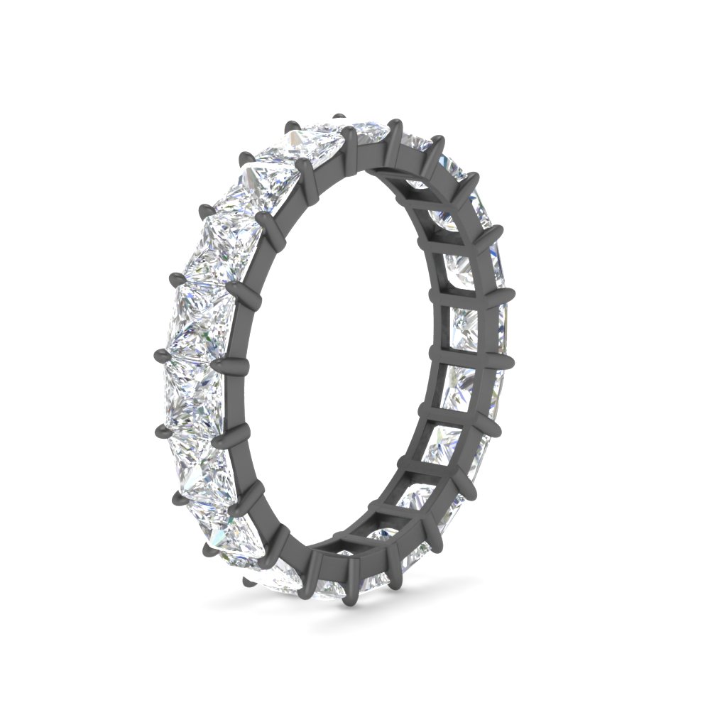 Princess Cut Diamond Eternity Black Wedding Band 4 Carat with 14K Black Gold White Diamond