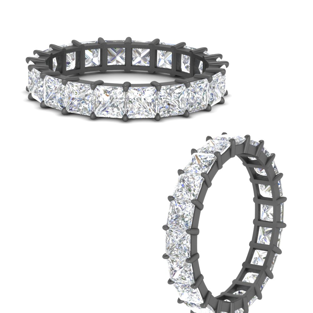 Princess Cut Diamond Eternity Black Wedding Band 4 Carat with 14K Black Gold White Diamond