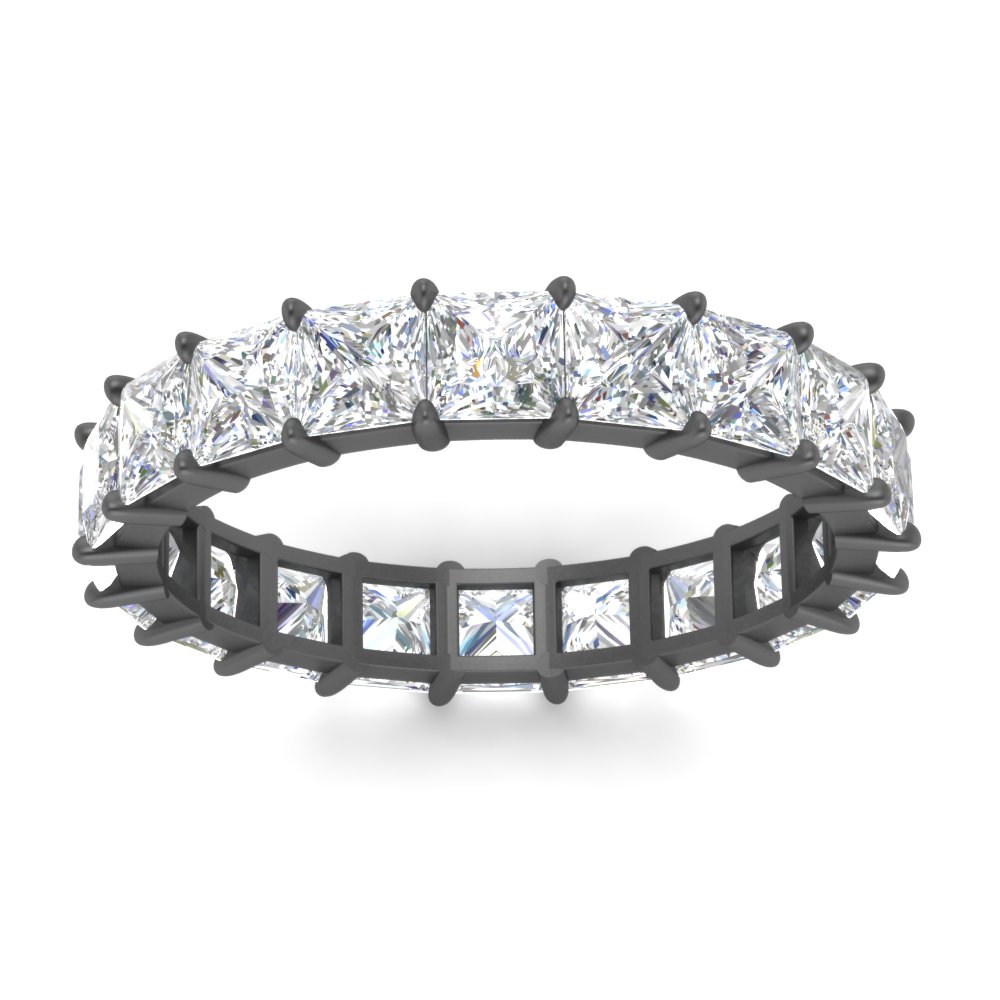 Princess Cut Diamond Eternity Black Wedding Band 4 Carat with 14K Black Gold White Diamond
