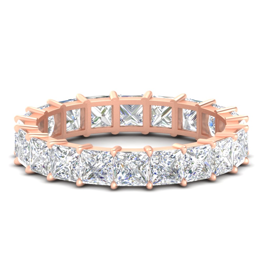 Princess Cut Diamond Eternity Wedding Band 4 Carat with 14K Rose Gold White Diamond