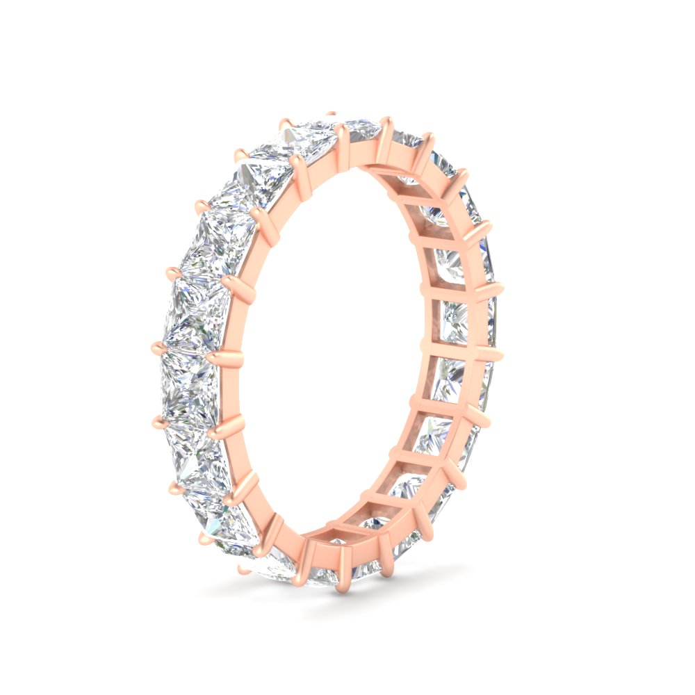 Princess Cut Diamond Eternity Wedding Band 4 Carat with 14K Rose Gold White Diamond
