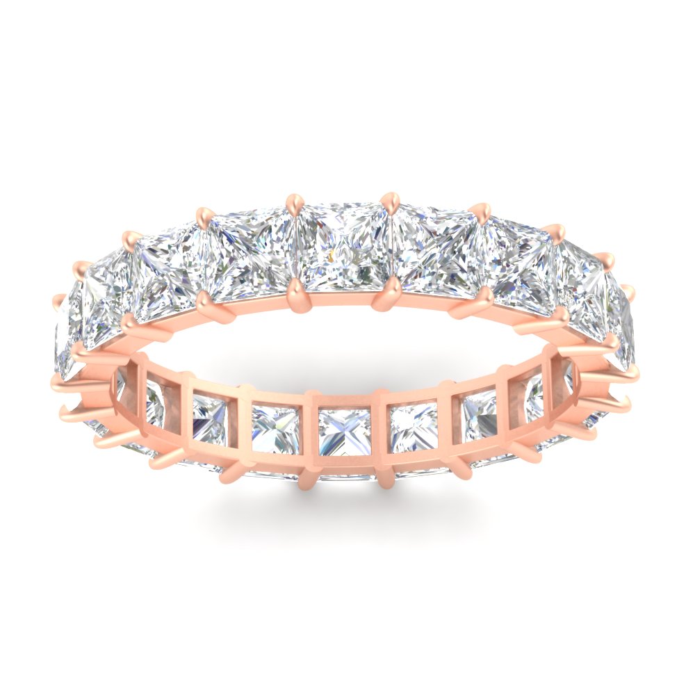 Princess Cut Diamond Eternity Wedding Band 4 Carat with 14K Rose Gold White Diamond