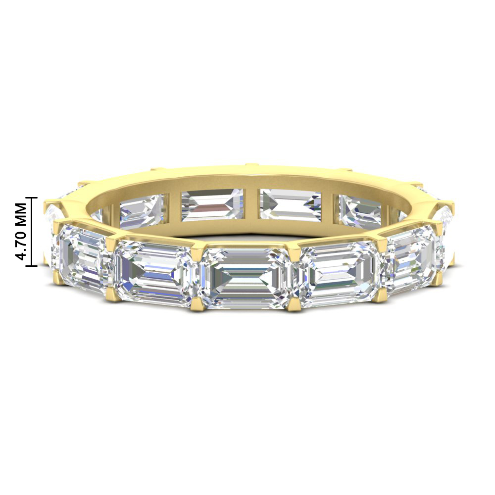 10 Carat East West Emerald Cut Eternity Band with 14K Yellow Gold White Diamond