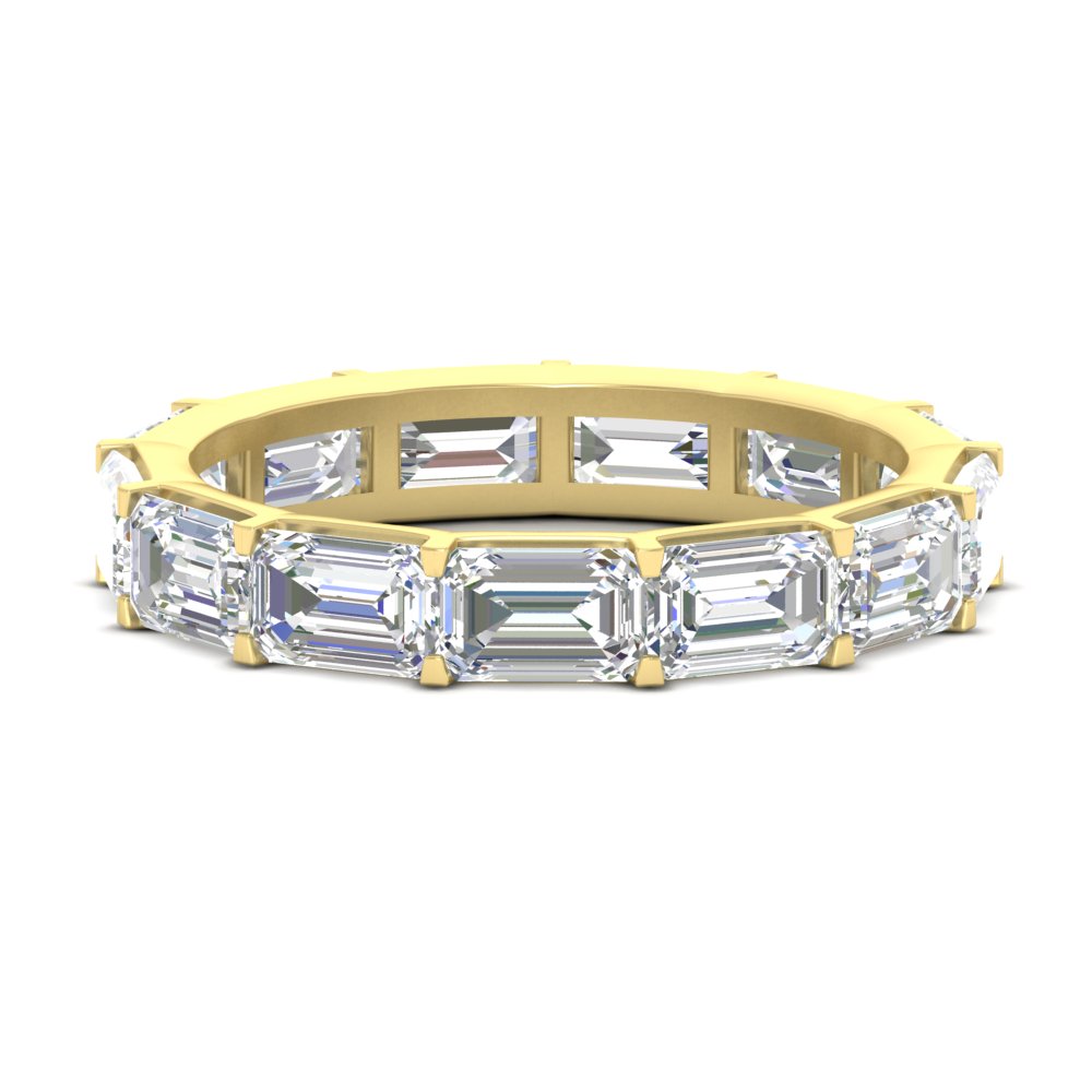 10 Carat East West Emerald Cut Eternity Band with 14K Yellow Gold White Diamond