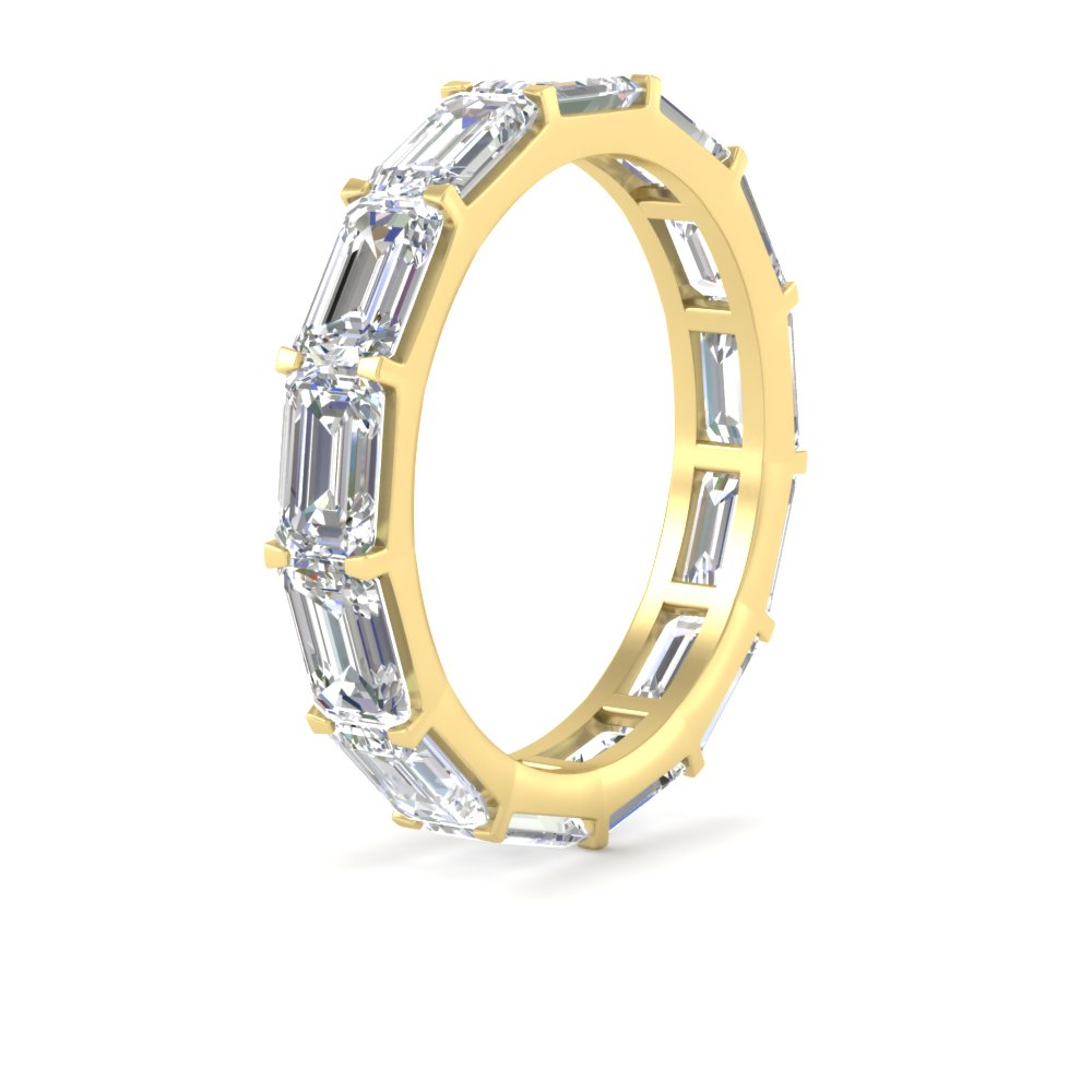 10 Carat East West Emerald Cut Eternity Band with 14K Yellow Gold White Diamond