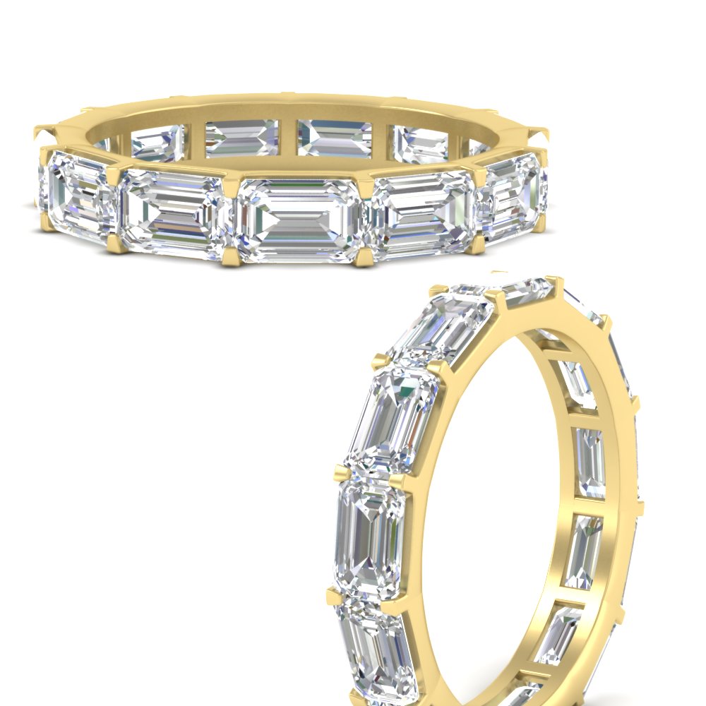 10 Carat East West Emerald Cut Eternity Band with 14K Yellow Gold White Diamond