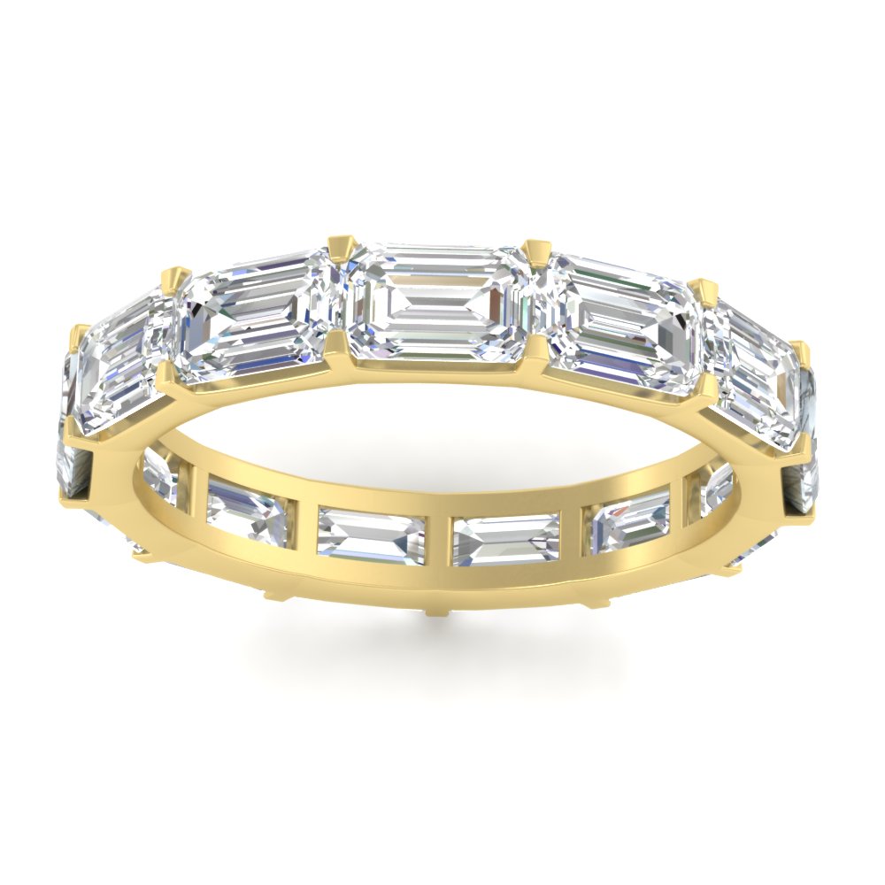 10 Carat East West Emerald Cut Eternity Band with 14K Yellow Gold White Diamond
