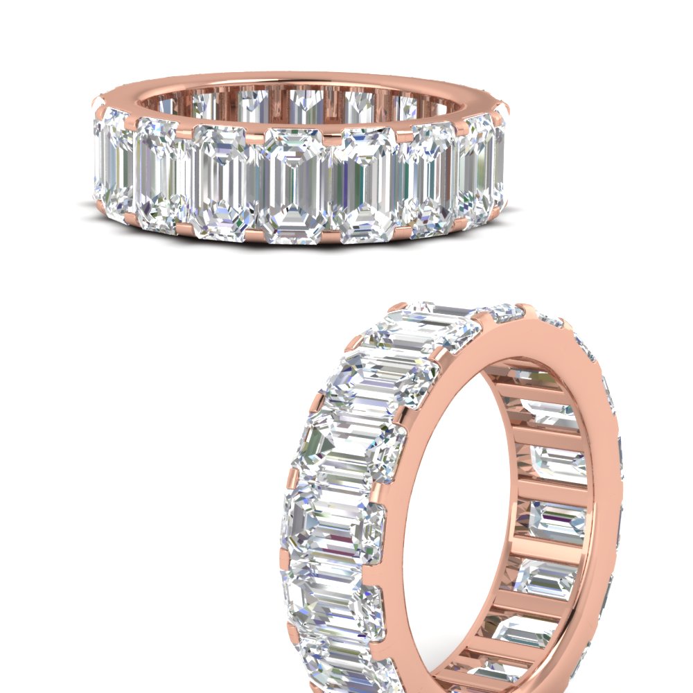 7 Carat Emerald Cut Eternity Band with 14K Rose Gold White Diamond