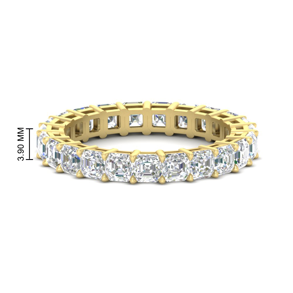 5 Carat Asscher Cut Eternity Wedding Band with 14K Yellow Gold White Diamond