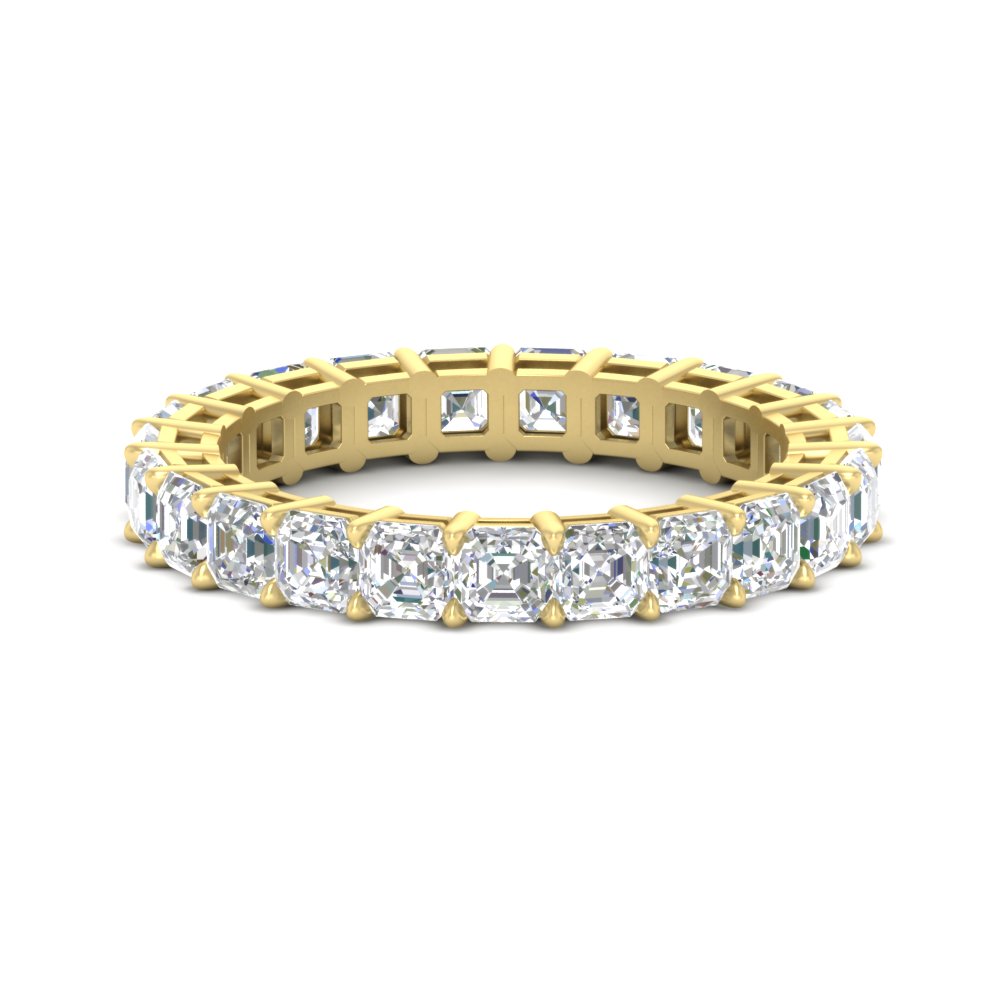 5 Carat Asscher Cut Eternity Wedding Band with 14K Yellow Gold White Diamond
