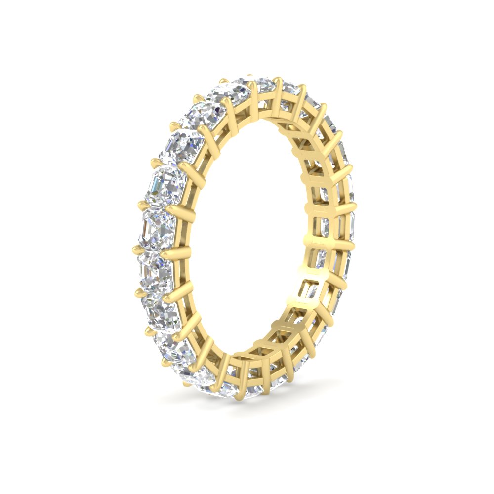 5 Carat Asscher Cut Eternity Wedding Band with 14K Yellow Gold White Diamond