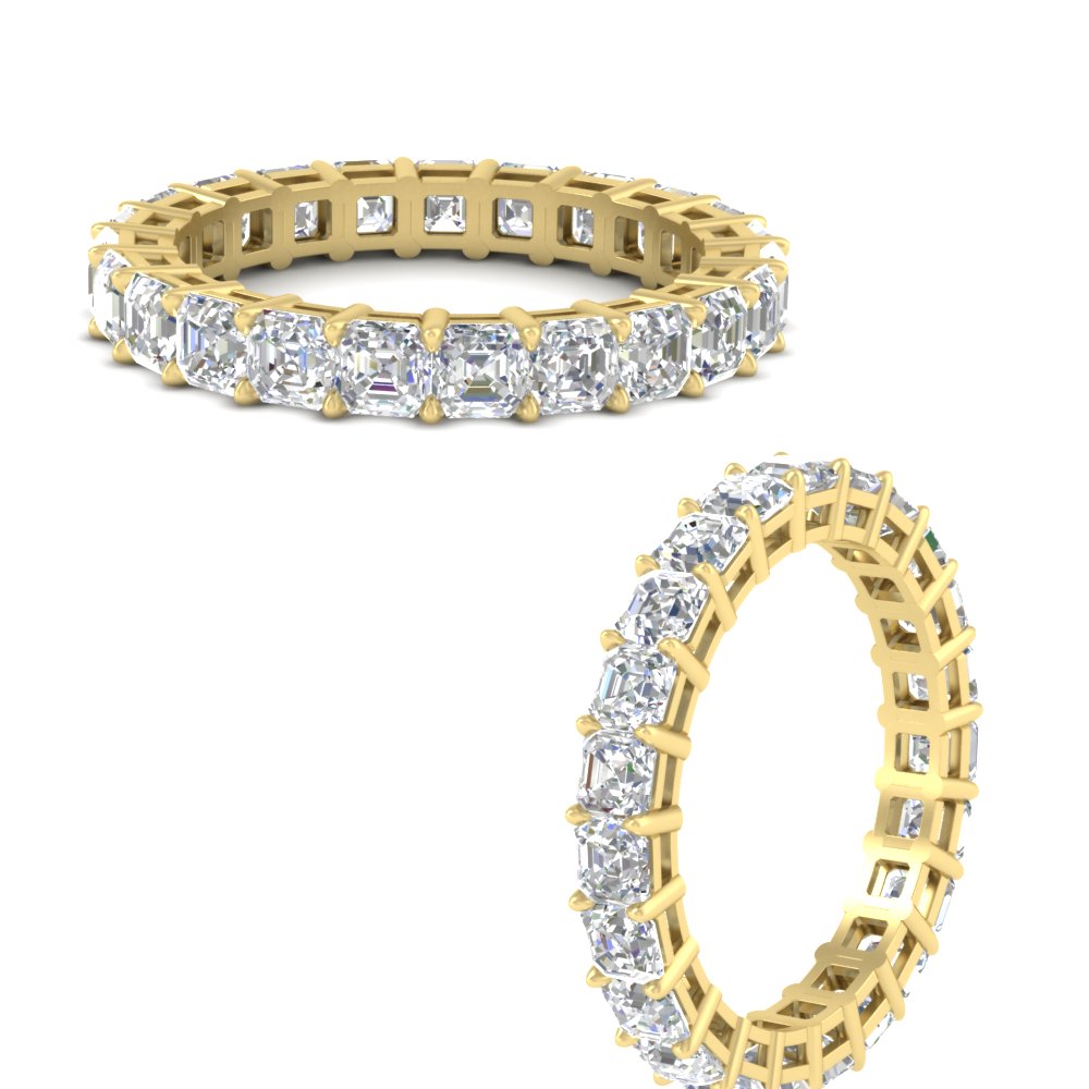 5 Carat Asscher Cut Eternity Wedding Band with 14K Yellow Gold White Diamond