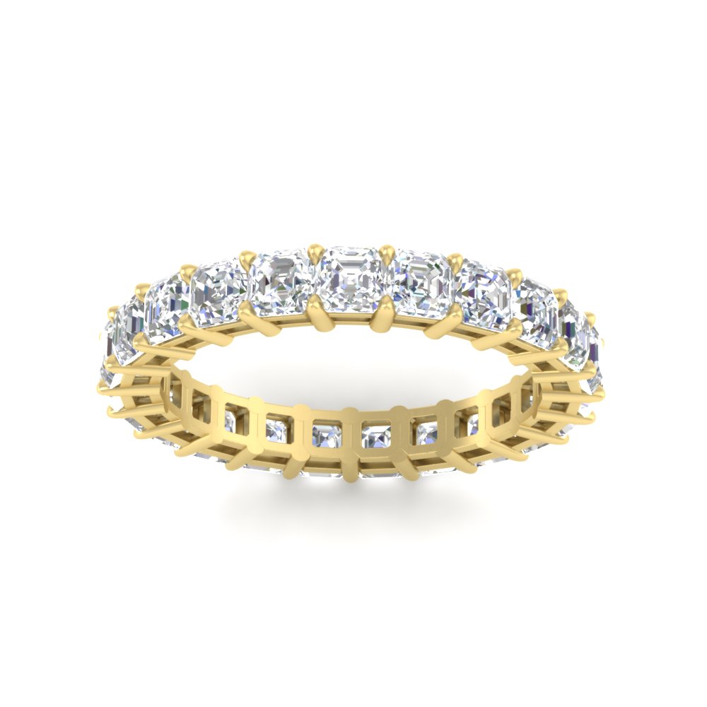 5 Carat Asscher Cut Eternity Wedding Band with 14K Yellow Gold White Diamond