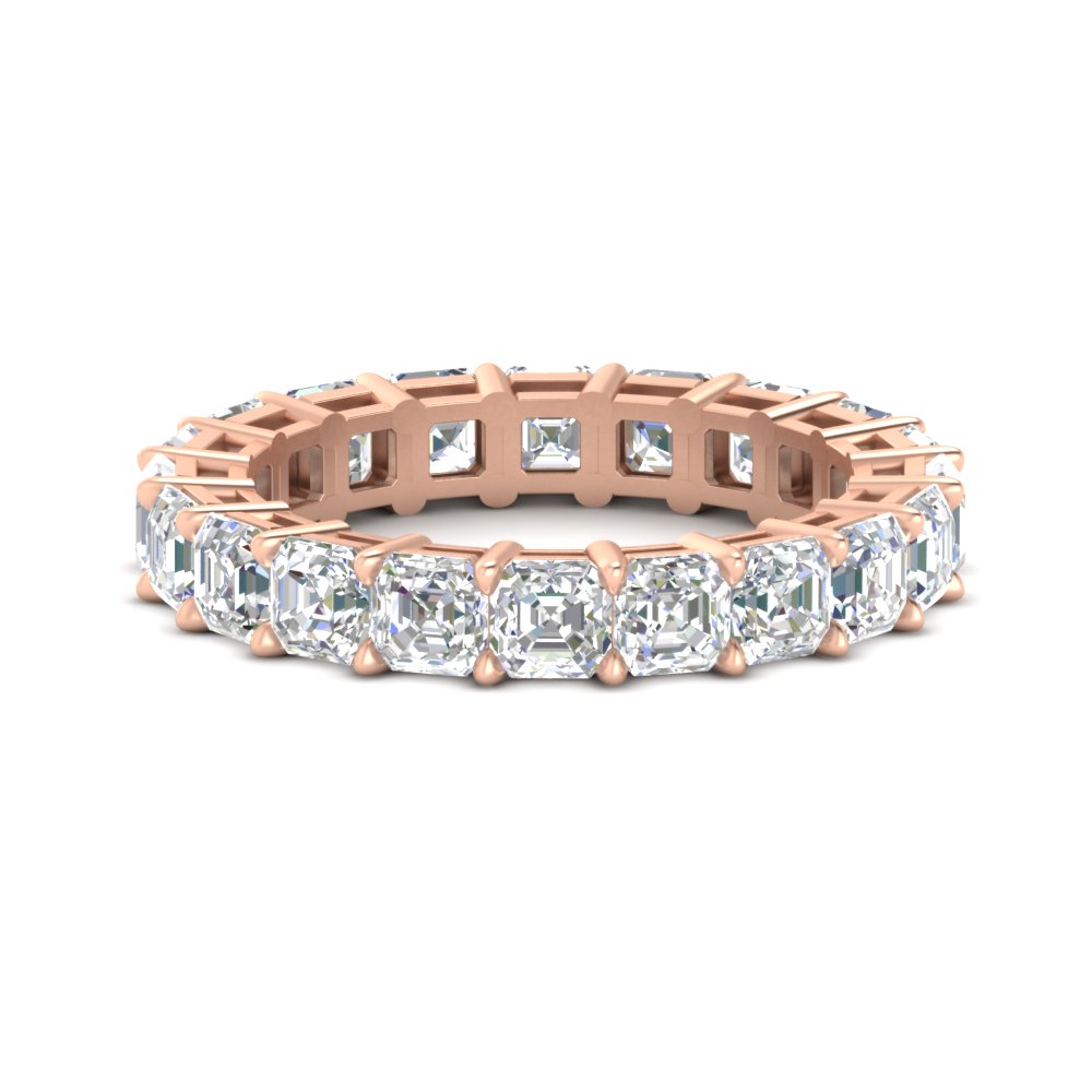 Asshcer Cut 6 Carat Anniversary Diamond Band with 14K Rose Gold White Diamond