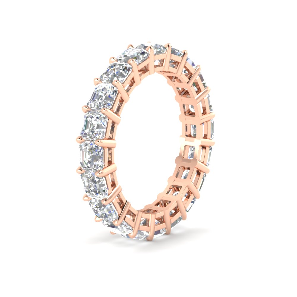 Asshcer Cut 6 Carat Anniversary Diamond Band with 14K Rose Gold White Diamond