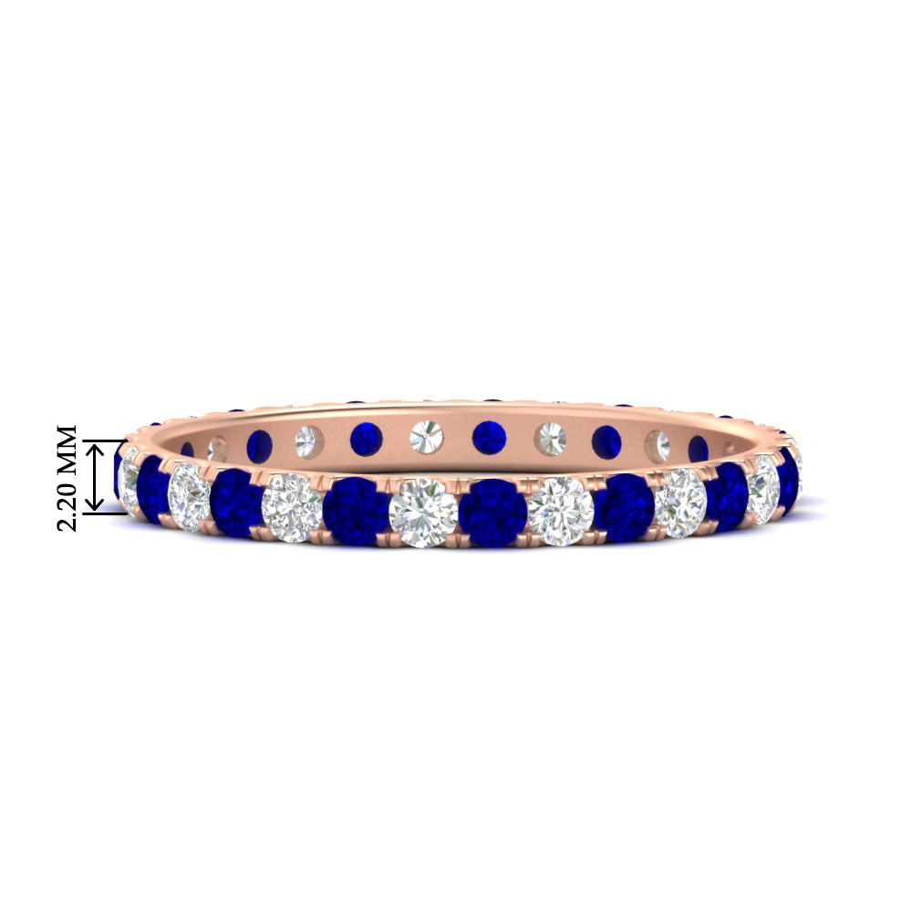 0.75 Ct. Round Eternity Wedding Band with 18K Rose Gold Blue Sapphire