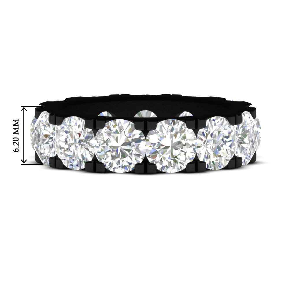 10 Carat Double Prong Round Black Diamond Eternity Band with 14K Black Gold White Diamond
