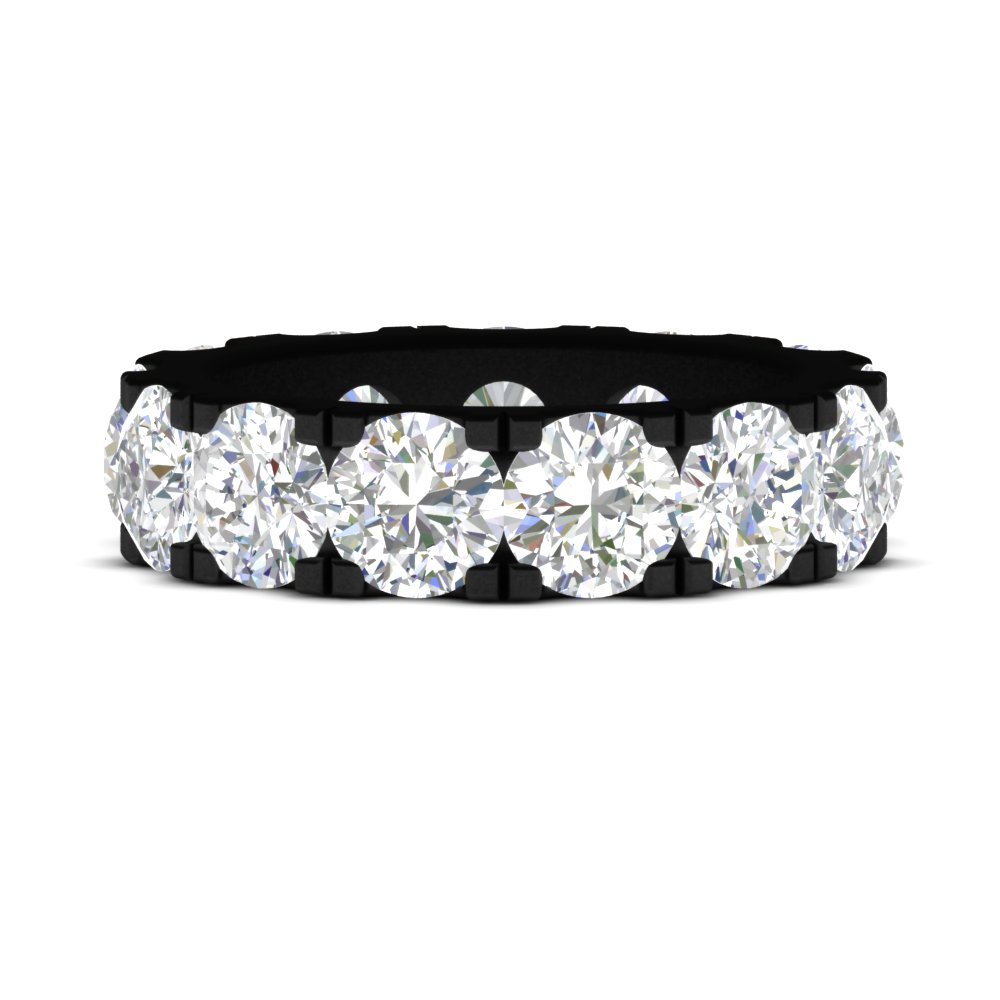 10 Carat Double Prong Round Black Diamond Eternity Band with 14K Black Gold White Diamond