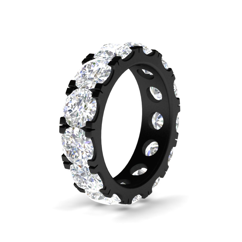 10 Carat Double Prong Round Black Diamond Eternity Band with 14K Black Gold White Diamond