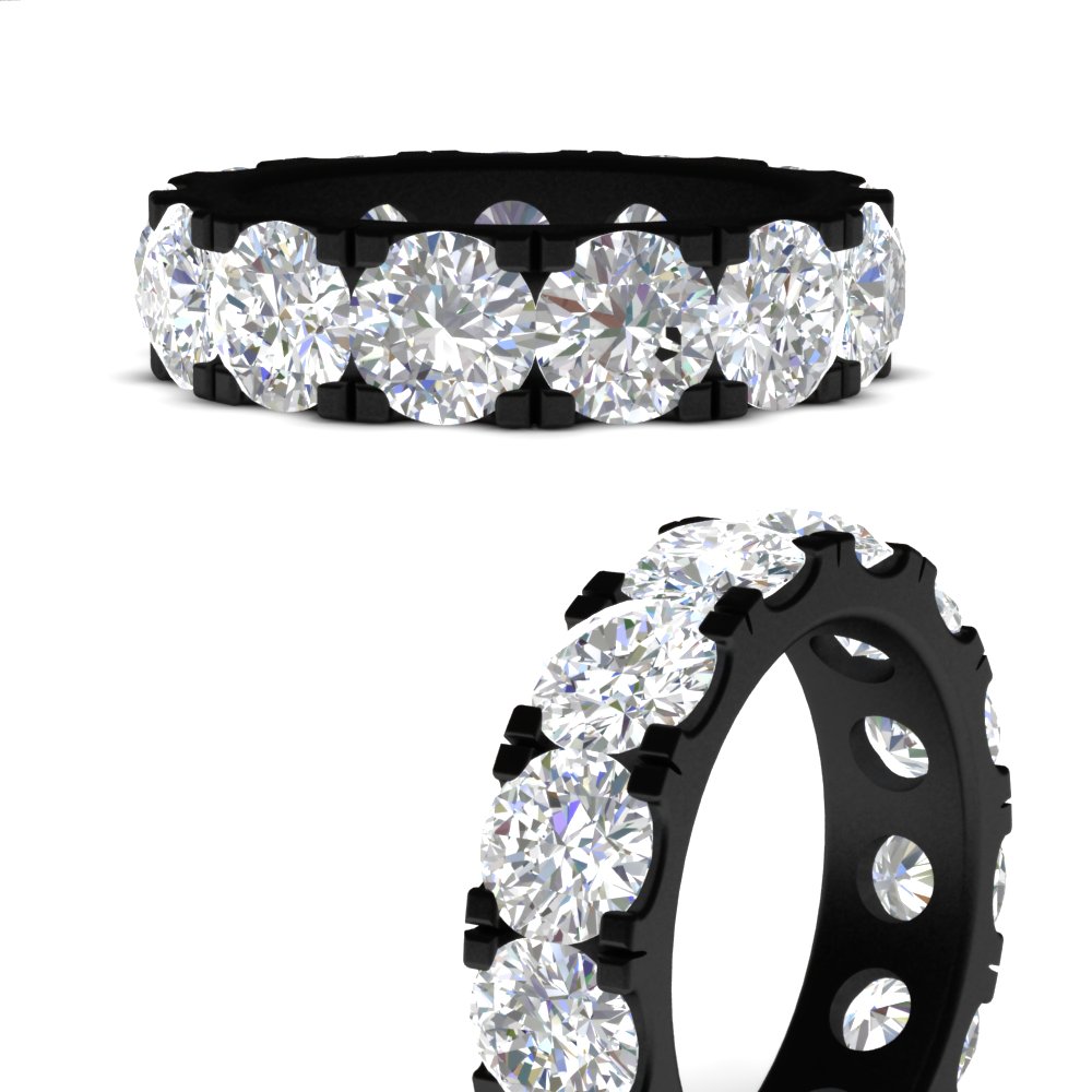 10 Carat Double Prong Round Black Diamond Eternity Band with 14K Black Gold White Diamond